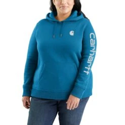 'Carhartt' Women's Clarksburg Logo Sleeve Graphic Hoodie - Marine Blue -Outfit Shop 102791 H71 WS23P b 1024x1024@2x