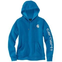 'Carhartt' Women's Clarksburg Logo Sleeve Graphic Hoodie - Marine Blue -Outfit Shop 102791 H71 WS23 e V2 1024x1024@2x
