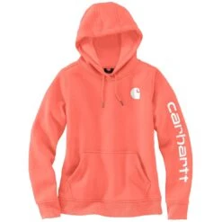 'Carhartt' Women's Clarksburg Logo Sleeve Graphic Hoodie - Electric Coral -Outfit Shop 102791 Q48 WS23 e V2 1024x1024@2x