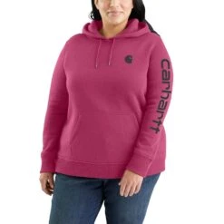 'Carhartt' Women's Clarksburg Logo Sleeve Graphic Hoodie - Beet Red Heather