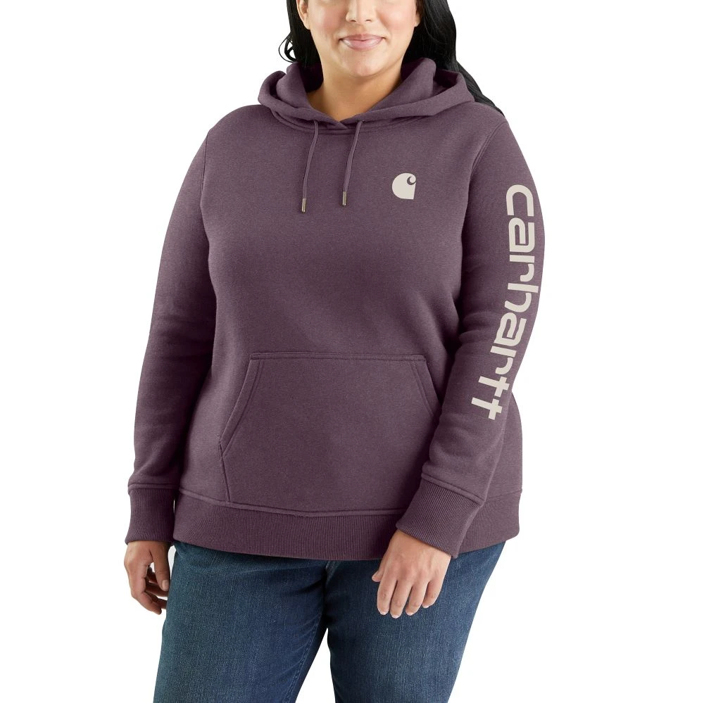 'Carhartt' Women's Clarksburg Logo Sleeve Graphic Hoodie - Blackberry Heather 4 'Carhartt' Women's Clarksburg Logo Sleeve Graphic Hoodie - Blackberry Heather - Image 2