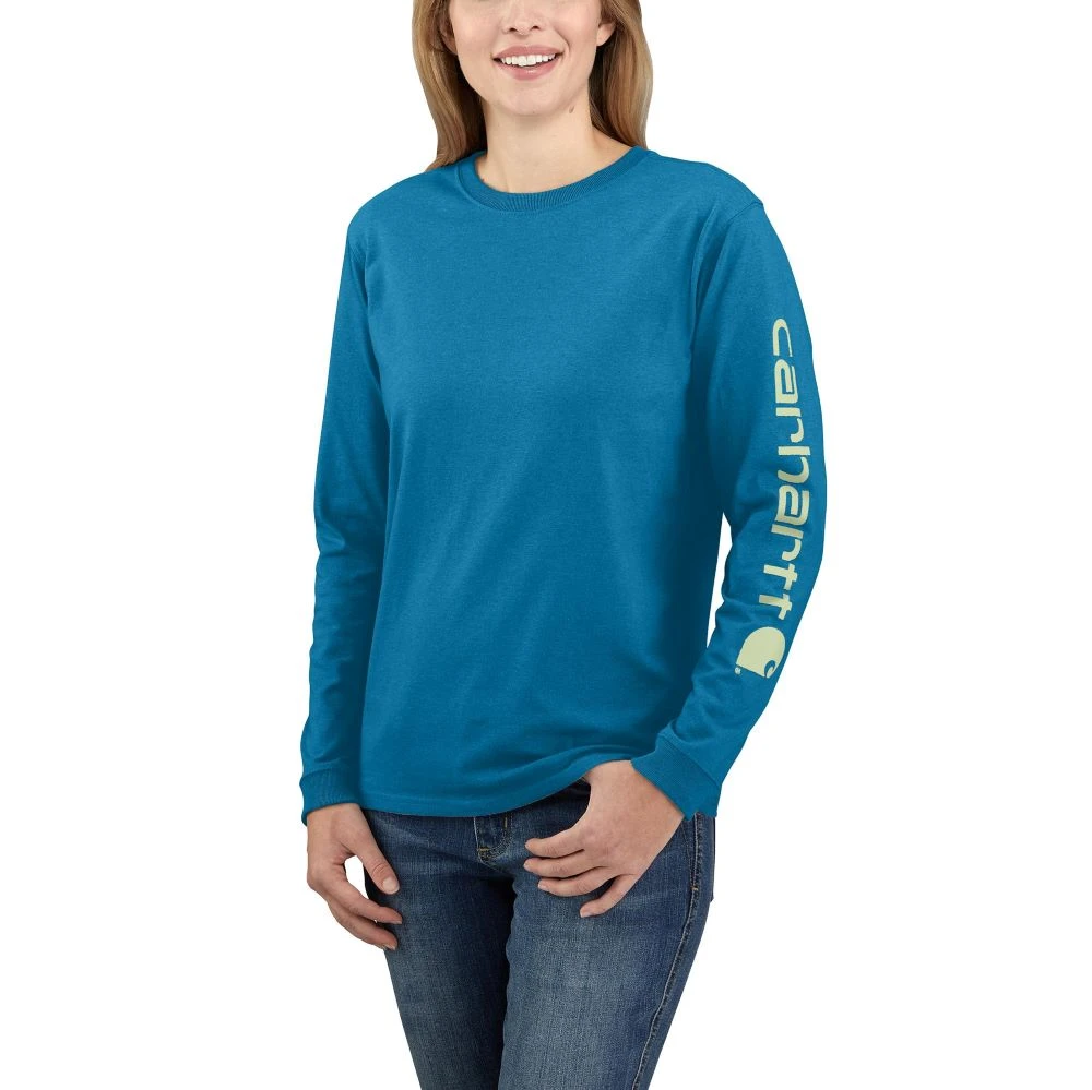 'Carhartt' Women's Workwear Logo Sleeve T-Shirt - Marine Blue 4 'Carhartt' Women's Workwear Logo Sleeve T-Shirt - Marine Blue - Image 2