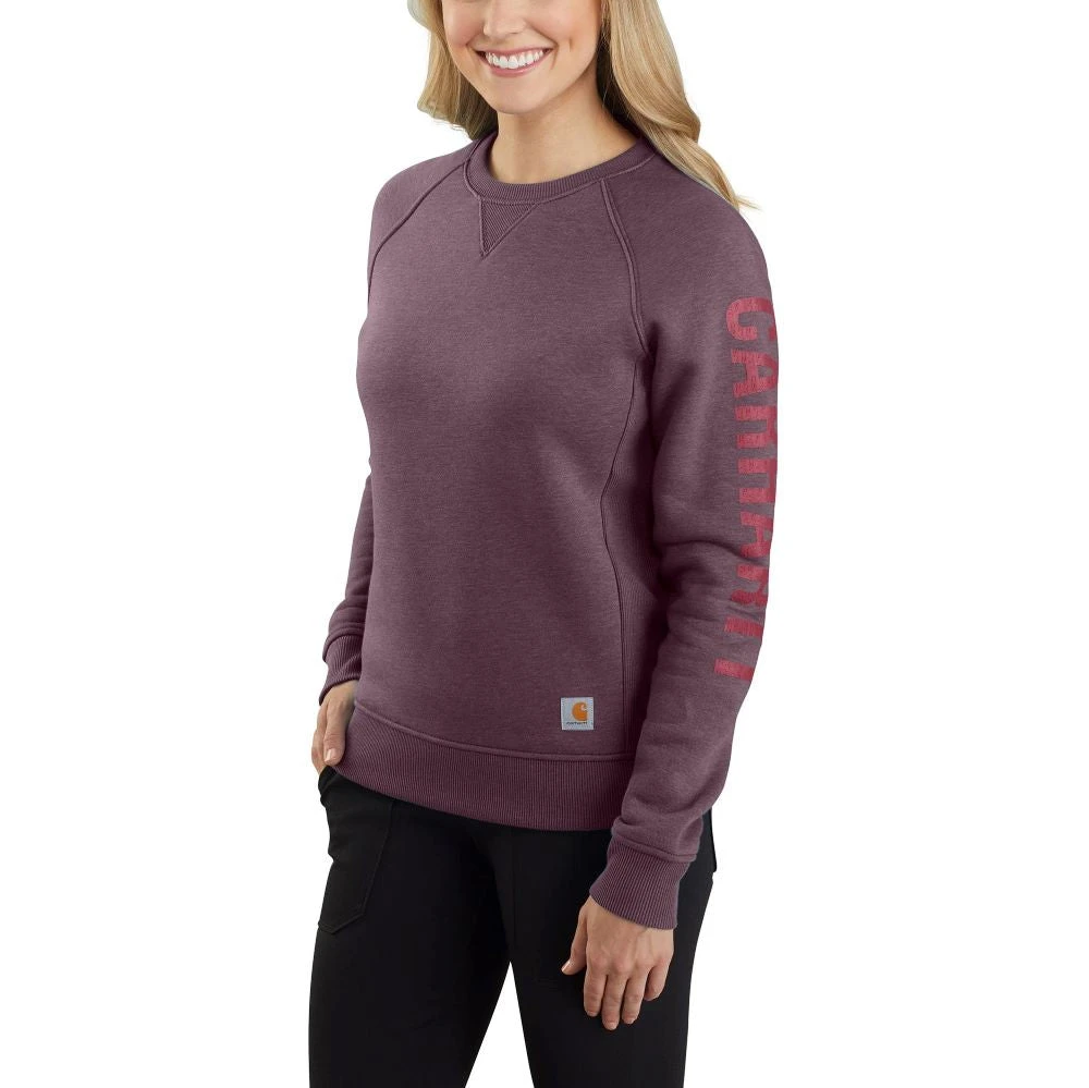 'Carhartt' Women's Midweight Logo Sleeve Crewneck Sweatshirt - Blackberry Heather 3 'Carhartt' Women's Midweight Logo Sleeve Crewneck Sweatshirt - Blackberry Heather