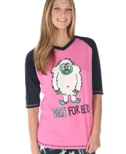 'Lazy One' Women's Yeti For Bed Tall Tee - Navy / Pink