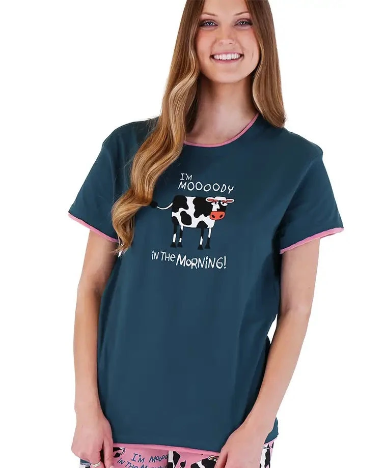 'Lazy One' Women's Moody In The Morning PJ Tee - Teal 3 'Lazy One' Women's Moody In The Morning PJ Tee - Teal