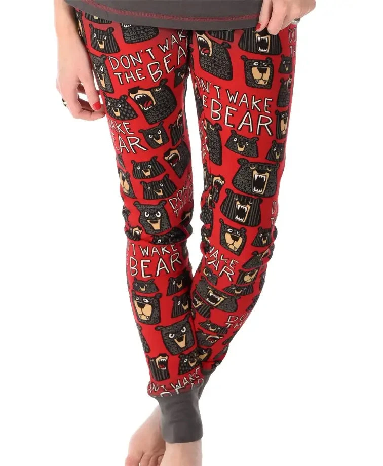 'Lazy One' Women's Don't Wake The Bear Leggings - Red 3 'Lazy One' Women's Don't Wake The Bear Leggings - Red